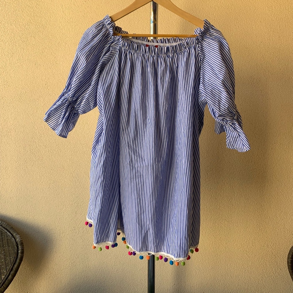 Saks Fifth Avenue Blue Stripe Poplin Sz S